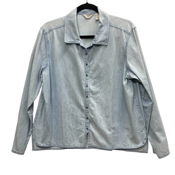 J Jill Blue Light Wash Denim Over-Shirt, Medium, Cotton Chambray Metal Buttons - Picture 1 of 10